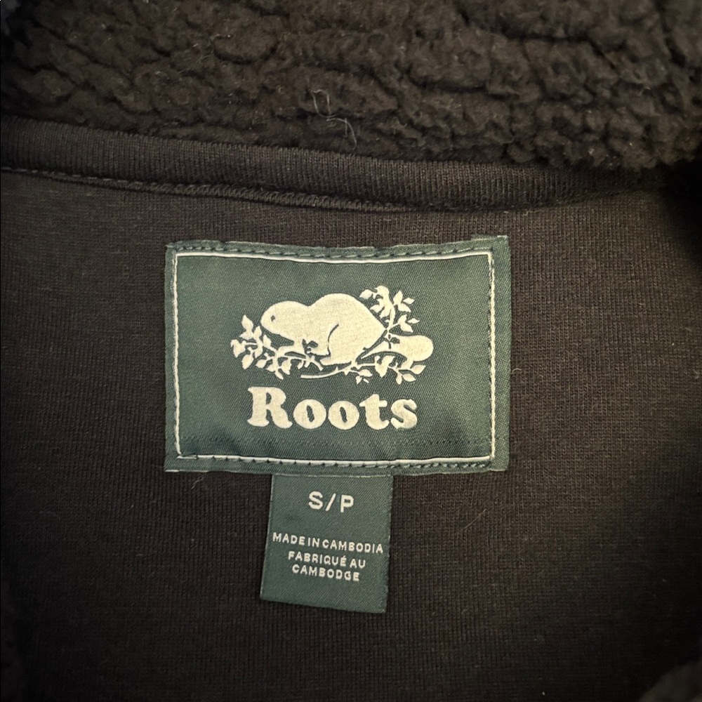 ROOTS Black Sherpa Hoodie, Sz Small. - Picture 8 of 11